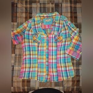 Colorful Plaid Button-Up Shirt